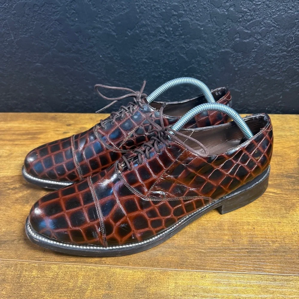 Stacy Adams Baldwin 403337 Brown Croc Embossed Leather Oxford Mens 8.5 EE